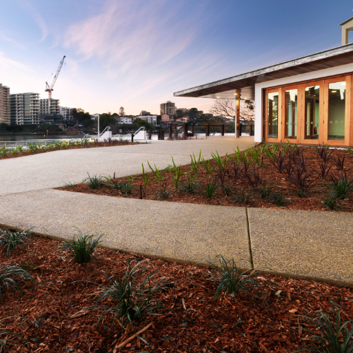 Exterior landscape view showing low carbon and recycled concrete products